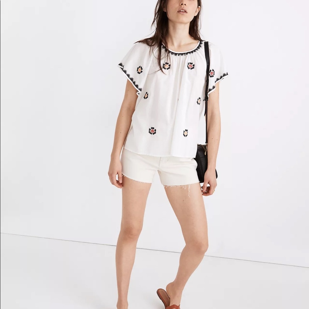 Madewell Embroidered Flutter Sleeve Top